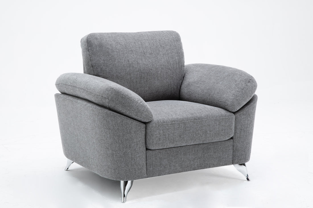 Villanelle 42.5" Light Gray Linen Chair With Chrome Finish Legs Light Gray Linen