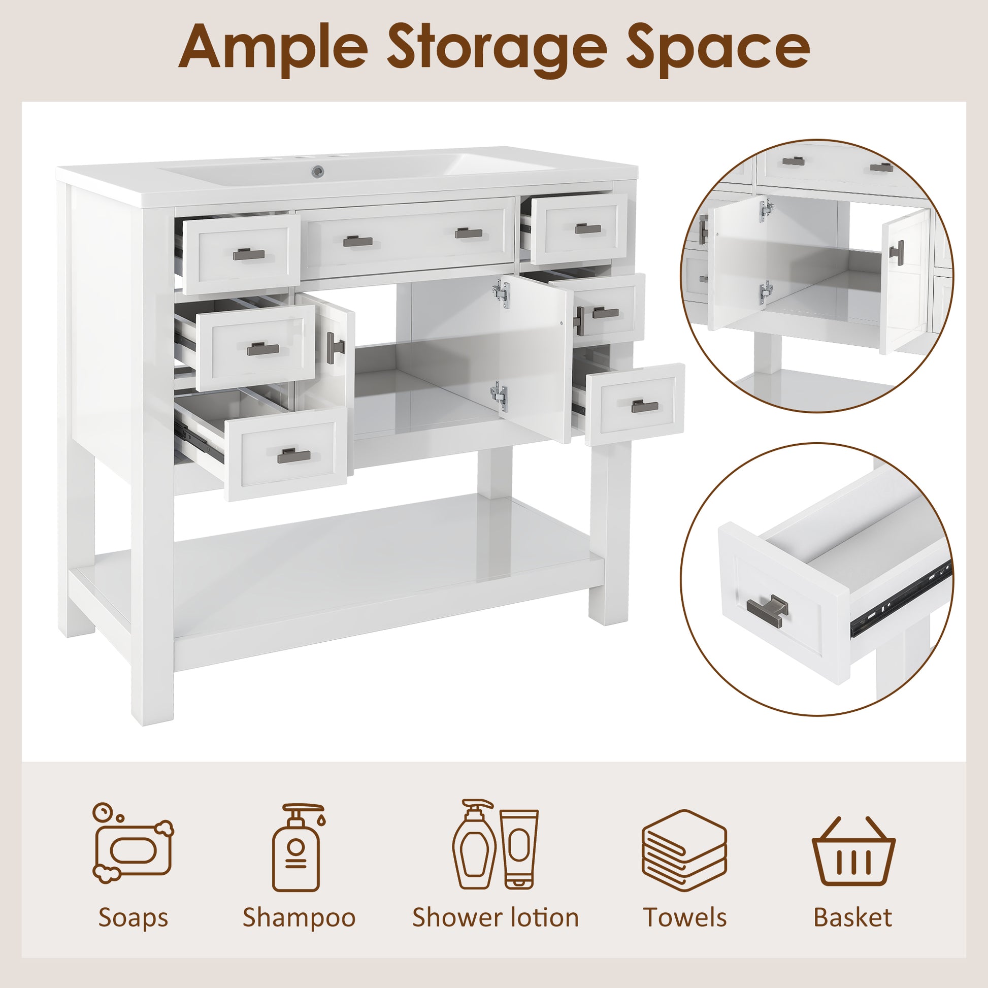 36'' Bathroom Vanity With Top Sink, Modern Bathroom Storage Cabinet With 2 Soft Closing Doors And 6 Drawers, Single Sink Bathroom Vanity 4 White 2 1 Soft Close Doors Freestanding Mdf Painted