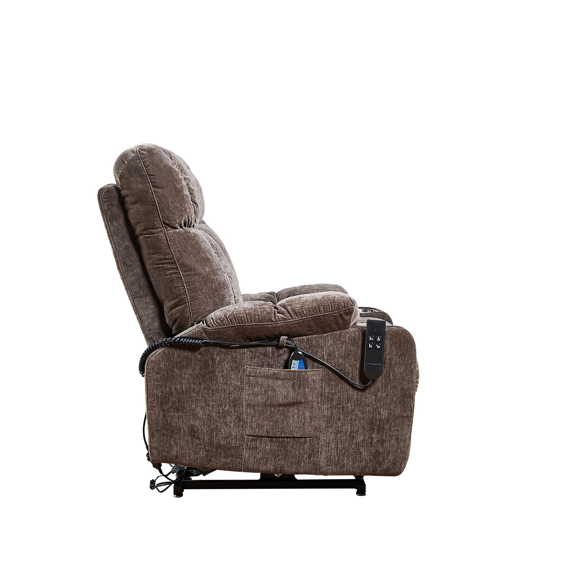 Liyasi Dual Okin Motor Power Lift Recliner Chair For Elderly Infinite Position Lay Flat 180 Recliner With Heat Massage Brown Velvet Power Remote Primary Living Space Soft Cushion Back American Design Beech Pillow Top Arms Foam Fabric