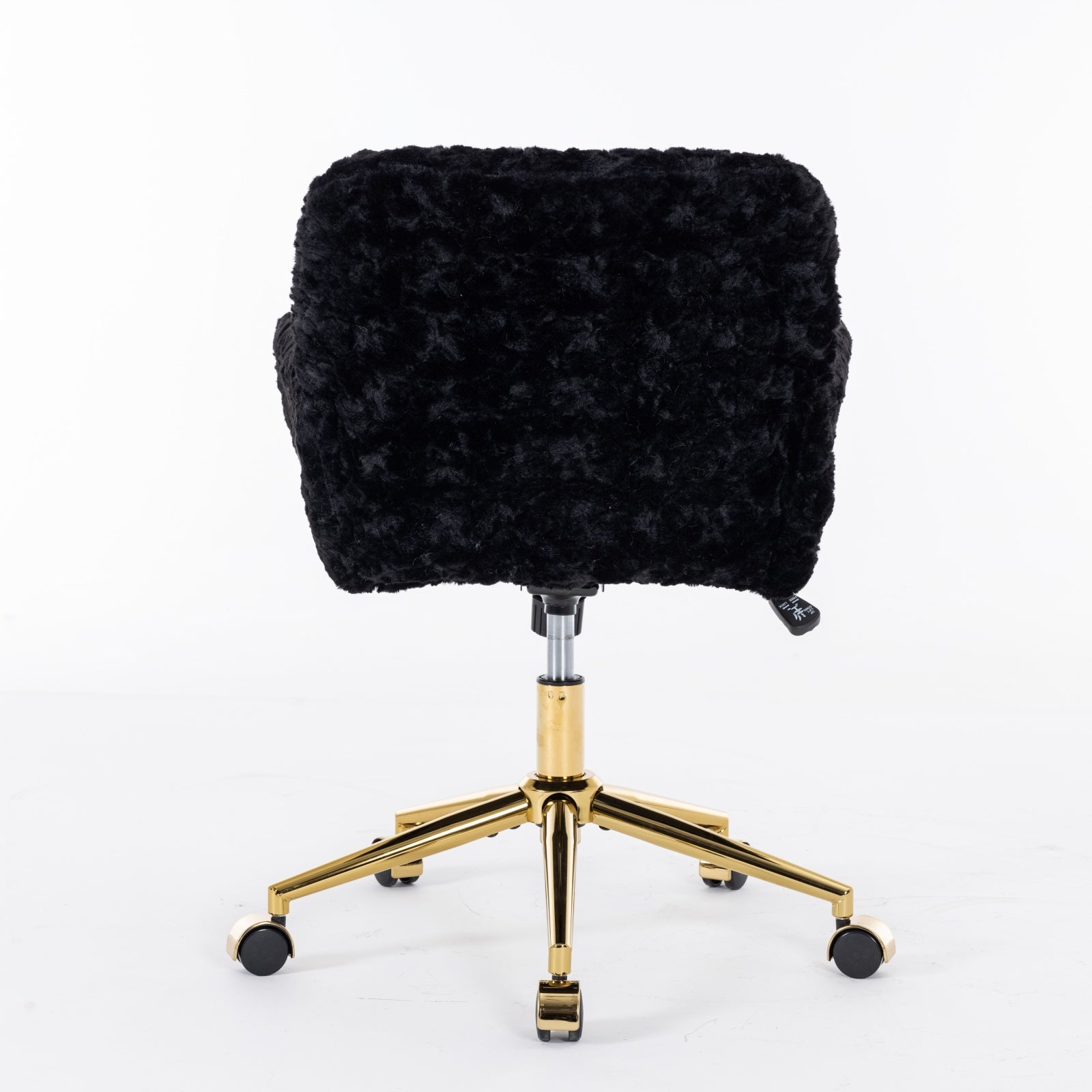 Office Chair,Artificial Rabbit Hair Home Office Chair With Golden Metal Base,Adjustable Desk Chair Swivel Office Chair,Vanity Chair Black Black Study Foam Upholstered