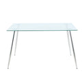 Modern Simple Rectangular Glass Dining Table, Solid Tempered Glass Tabletop, Electroplated Table Legs, Gray Pu Dining Chair Set, Suitable For Restaurant Kitchen Use Set Of 7 Upholstered Chair Glass Gray Pu Seats 6 Metal Rectangular Dining Table With
