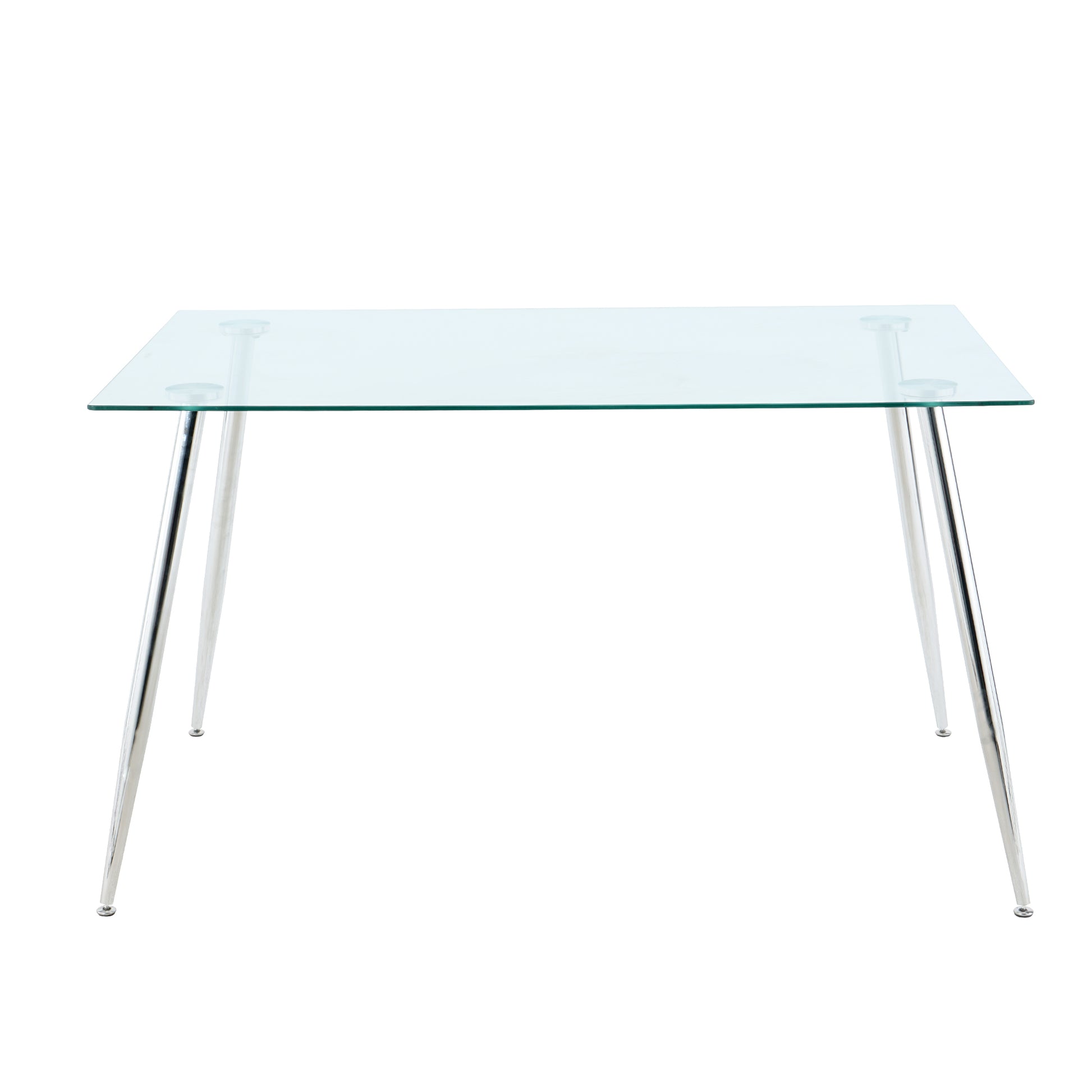 Modern Simple Rectangular Glass Dining Table, Solid Tempered Glass Tabletop, Electroplated Table Legs, White Pu Dining Chair Set, Suitable For Restaurant Kitchen Use Set Of 5 Upholstered Chair Glass White Pu Seats 4 Metal Rectangular Dining Table With