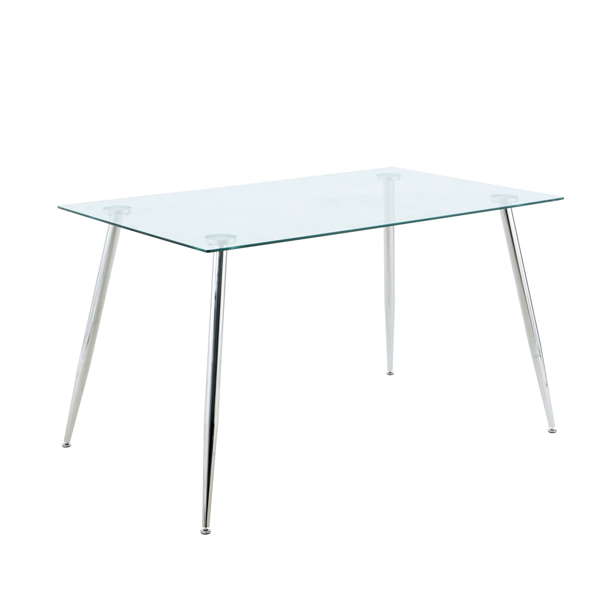 Modern Kitchen Glass Dining Table 51" Rectangular Tempered Glass Table Top,Clear Dining Table Metal Legs, Chrome Legs Set Of 1 Chrome Rectangular Glass