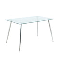 Modern Simple Rectangular Glass Dining Table, Solid Tempered Glass Tabletop, Electroplated Table Legs, White Pu Dining Chair Set, Suitable For Restaurant Kitchen Use Set Of 5 Upholstered Chair Glass White Pu Seats 4 Metal Rectangular Dining Table With