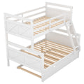 Twin Over Full Bunk Bed With Ladder, Twin Size Trundle, Safety Guardrail, White Old Sku: Sm000208Aae 1 Box Spring Not Required White Wood Bedroom Pine