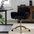 Office Chair,Artificial Rabbit Hair Home Office Chair With Golden Metal Base,Adjustable Desk Chair Swivel Office Chair,Vanity Chair Black Black Study Foam Upholstered