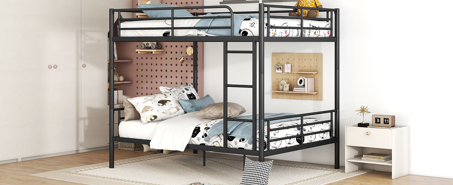 Full Over Full Metal Bunk Bed, Black Black Iron