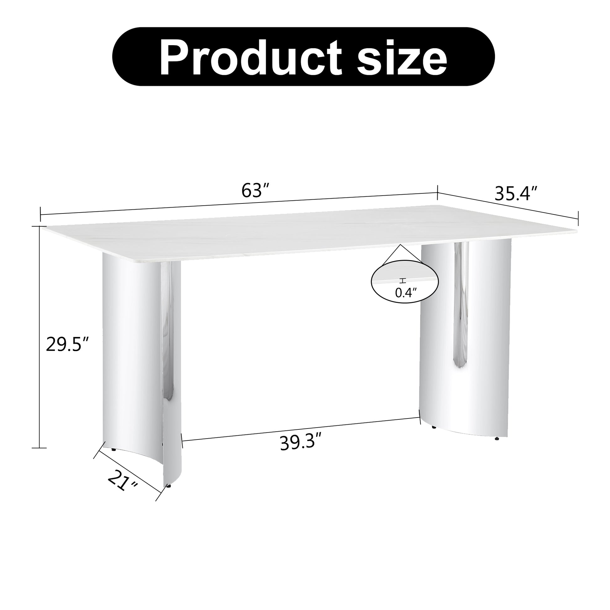 Modern Minimalist Dining Table. White Imitation Marble Glass Sticker Desktop, Stainless Steel Legs, Stable And Beautiful. Suitable For Living Room And Dining Room 63" *35.4" *29.5"Dt 69 White Glass