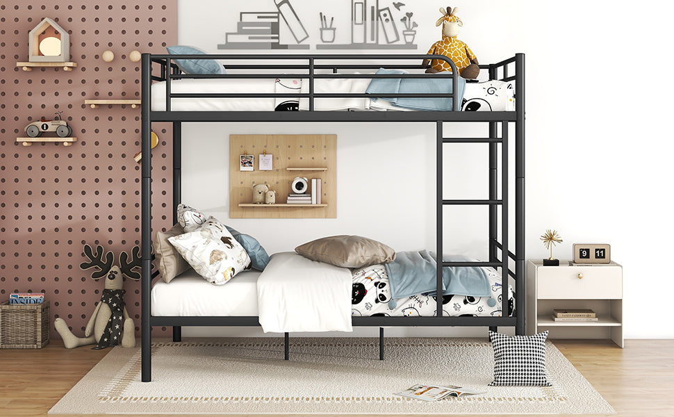 Full Over Full Metal Bunk Bed, Black Black Iron