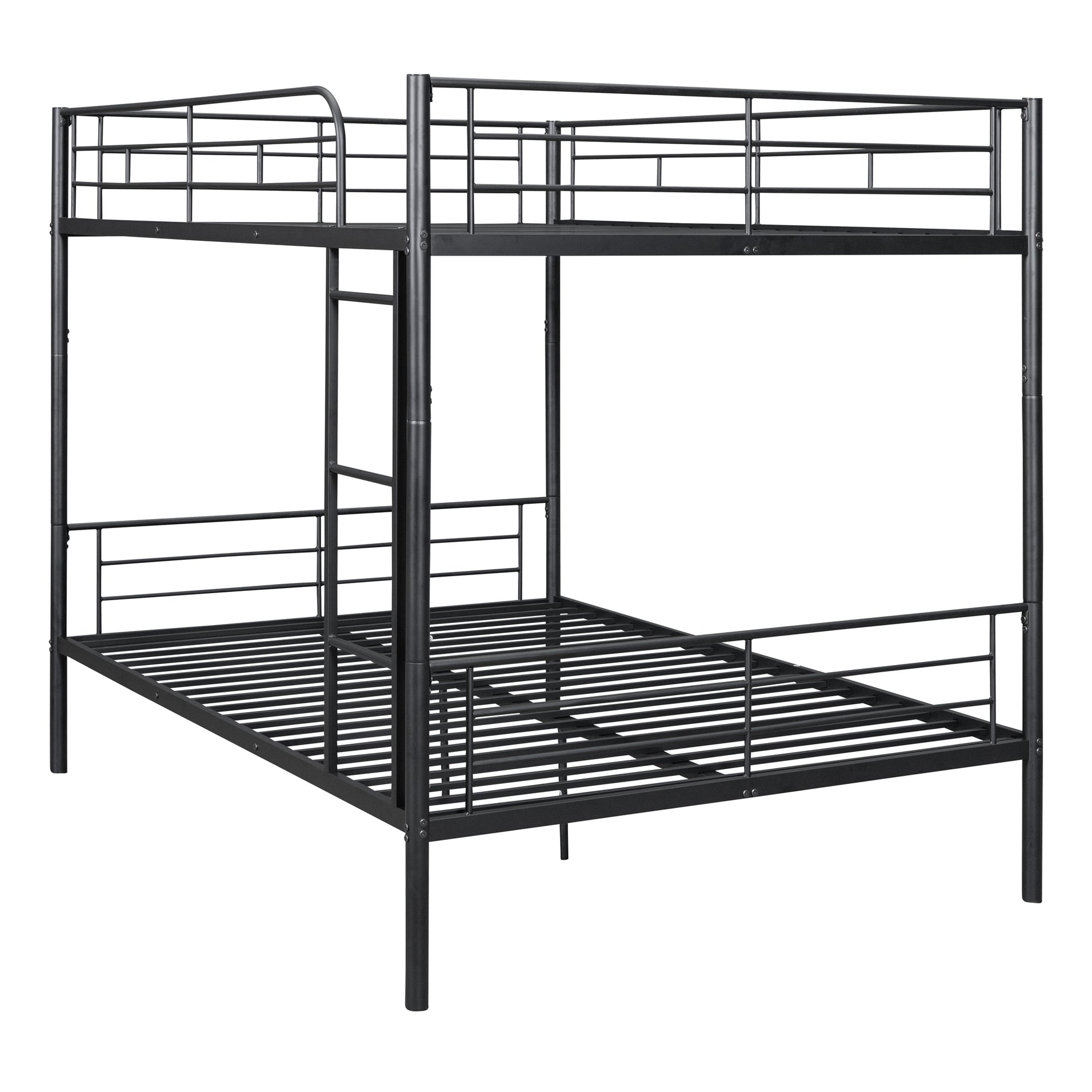 Full Over Full Metal Bunk Bed, Black Black Iron