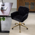 Office Chair,Artificial Rabbit Hair Home Office Chair With Golden Metal Base,Adjustable Desk Chair Swivel Office Chair,Vanity Chair Black Black Study Foam Upholstered