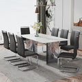 Modern Minimalist Dining Table. The White Imitation Marble Glass Desktop Is Equipped With Silver Metal Legs. Suitable For Restaurants And Living Rooms 71