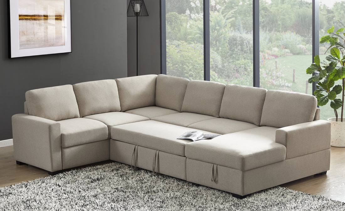 Ketterman 4 Piece Upholstered Sectional Beige Foam Linen