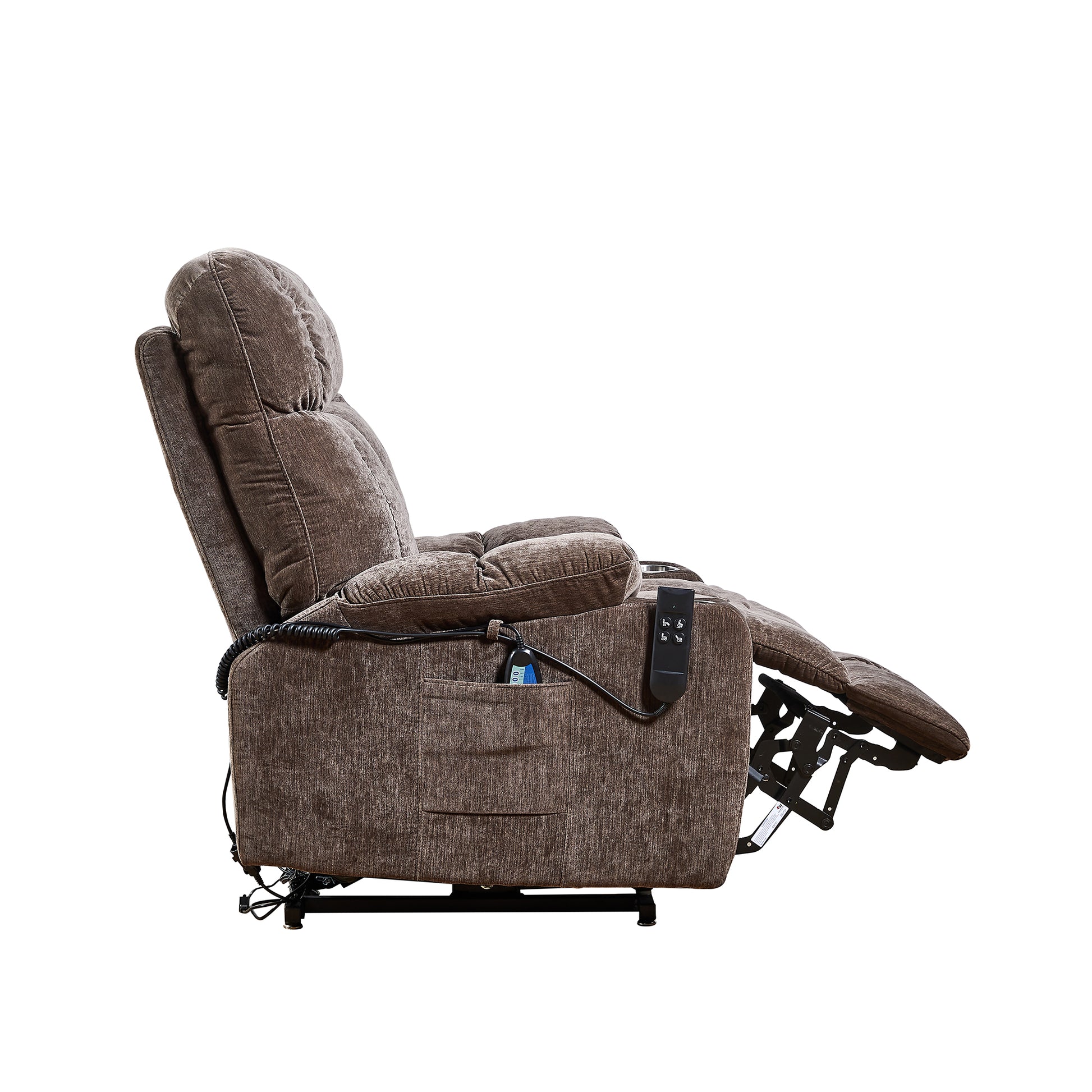 Liyasi Dual Okin Motor Power Lift Recliner Chair For Elderly Infinite Position Lay Flat 180 Recliner With Heat Massage Brown Velvet Power Remote Primary Living Space Soft Cushion Back American Design Beech Pillow Top Arms Foam Fabric