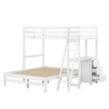 Twin Over Full Bunk Bed With Built In Desk And Three Drawers,White Box Spring Not Required White Wood Pine