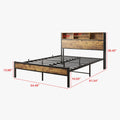 Full Size Bed Frame With Storage Headboard, Metal Platform Bed With Charging Station, Bookcase Storage, No Box Spring Needed, Easy Assembly, Noise Free, Black Box Spring Not Required Full Black Iron Brown Bedroom Bed Frame Metal & Wood