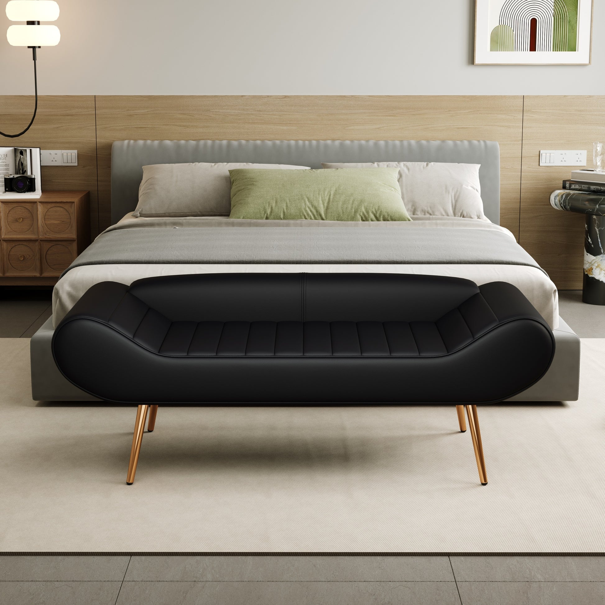 57 Inch Sofa Stool Pvc Fabric Can Be Placed In The Bed Circumference Can Also Be Placed In The Porch Black Polyester Blend