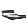 Faux Leather Upholstered Platform Bed Frame,Led Lighting With Remote Controller And App,Curve Design,Wood Slat Support,No Box Spring Needed,Easy Assemble,Queen Size,Black And White Black White Leather