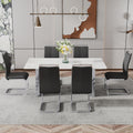 Modern Minimalist Dining Table. The White Imitation Marble Glass Desktop Is Equipped With Silver Metal Legs. Suitable For Restaurants And Living Rooms 71