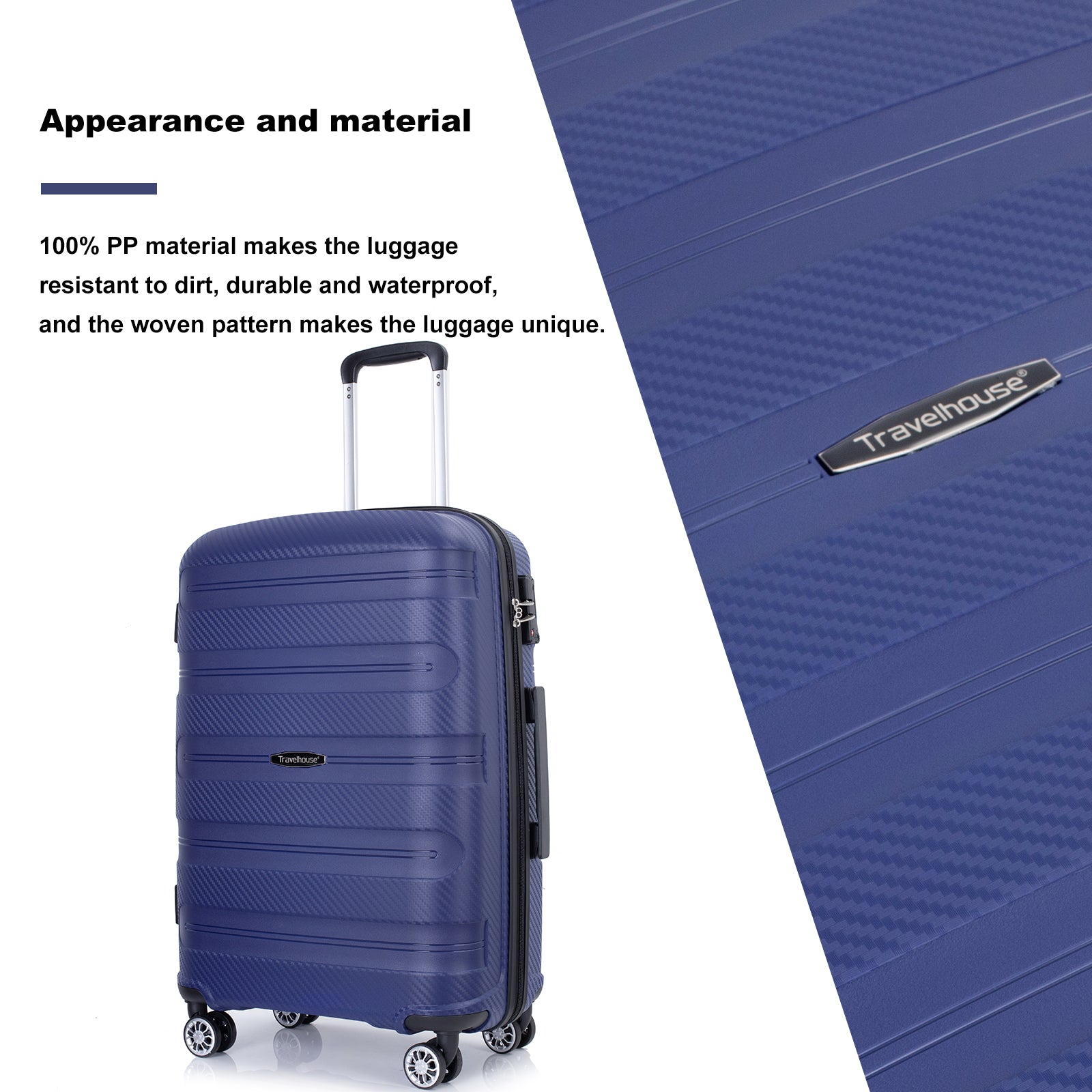 Hardshell Suitcase Spinner Wheels Pp Luggage Sets Lightweight Durable Suitcase With Tsa Lock,3 Piece Set 20 24 28 ,Navy Navy Polypropylene