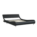 Faux Leather Upholstered Platform Bed Frame,Led Lighting With Remote Controller And App,Curve Design,Wood Slat Support,No Box Spring Needed,Easy Assemble,Queen Size,Black Black Leather