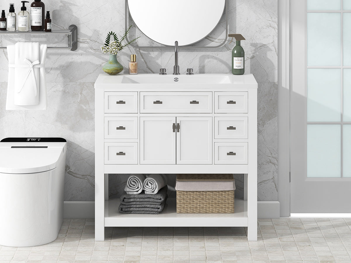 36'' Bathroom Vanity With Top Sink, Modern Bathroom Storage Cabinet With 2 Soft Closing Doors And 6 Drawers, Single Sink Bathroom Vanity 4 White 2 1 Soft Close Doors Freestanding Mdf Painted