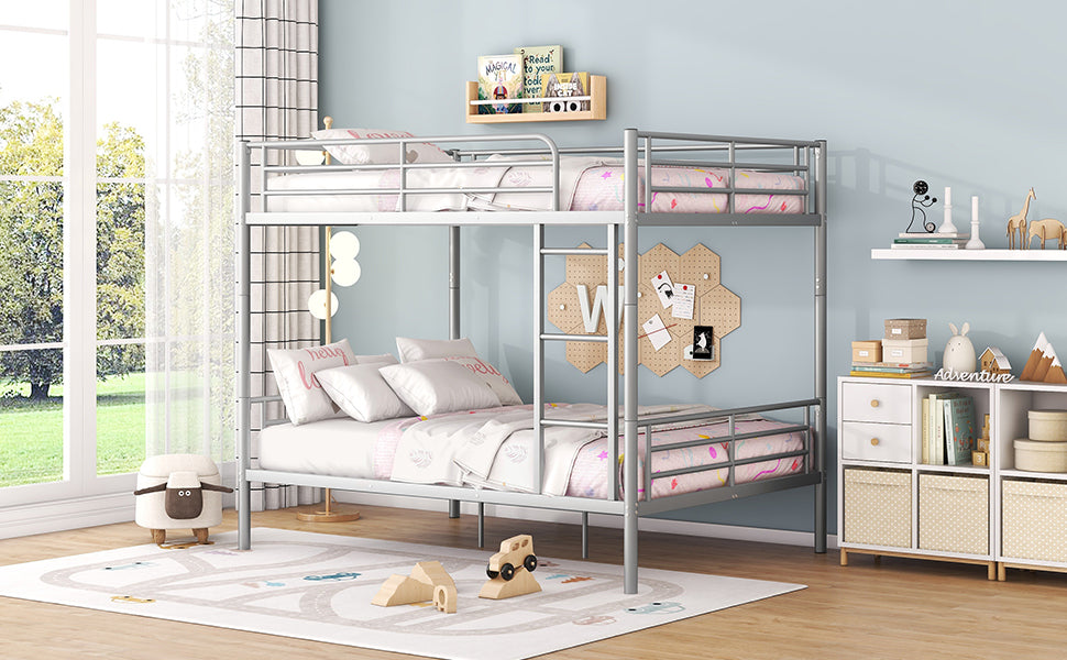 Full Over Full Metal Bunk Bed, Sliver Silver Iron