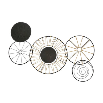 Circular 5 Piece Metal Wall Decor With Wheel And Plate Design, Black Black Metal