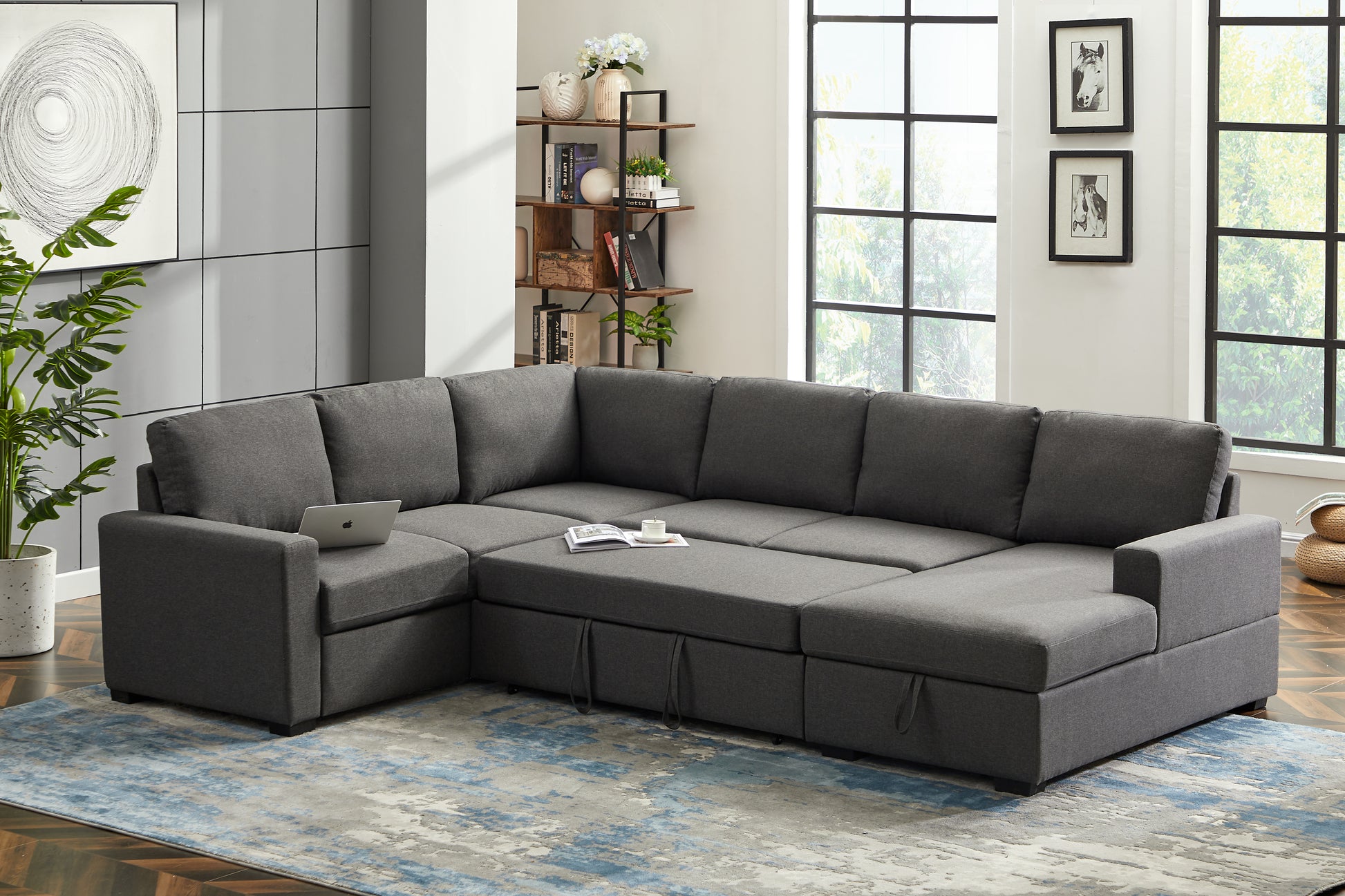 Ketterman 4 Piece Upholstered Sectional Dark Gray Foam Linen