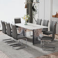 Modern Minimalist Dining Table. The White Imitation Marble Glass Desktop Is Equipped With Silver Metal Legs. Suitable For Restaurants And Living Rooms 71