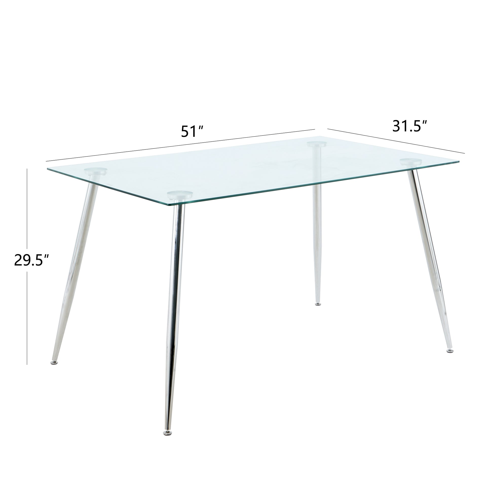 Modern Kitchen Glass Dining Table 51" Rectangular Tempered Glass Table Top,Clear Dining Table Metal Legs, Chrome Legs Set Of 1 Chrome Rectangular Glass