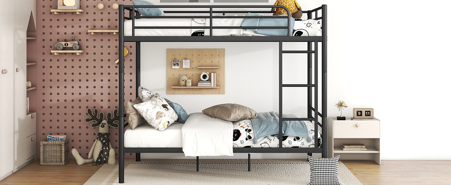 Full Over Full Metal Bunk Bed, Black Black Iron