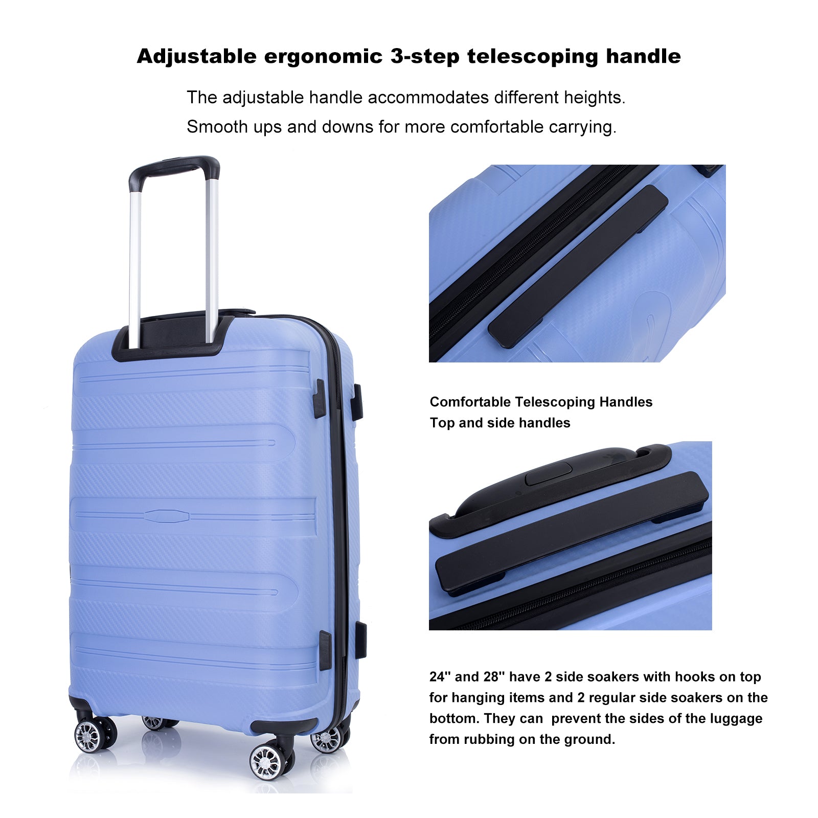 Hardshell Suitcase Spinner Wheels Pp Luggage Sets Lightweight Durable Suitcase With Tsa Lock,3 Piece Set 20 24 28 ,Purplish Blue Purplish Blue Polypropylene