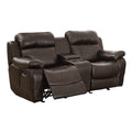 Double Glider Reclining Beautiful Seat With Center Console Brown Faux Leather Upholstered Contemporary Living Room Furniture Brown Primary Living Space Contemporary Solid Wood