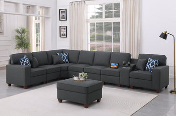 Hannah Sectional Sofa With Ottoman Dark Gray Foam Linen