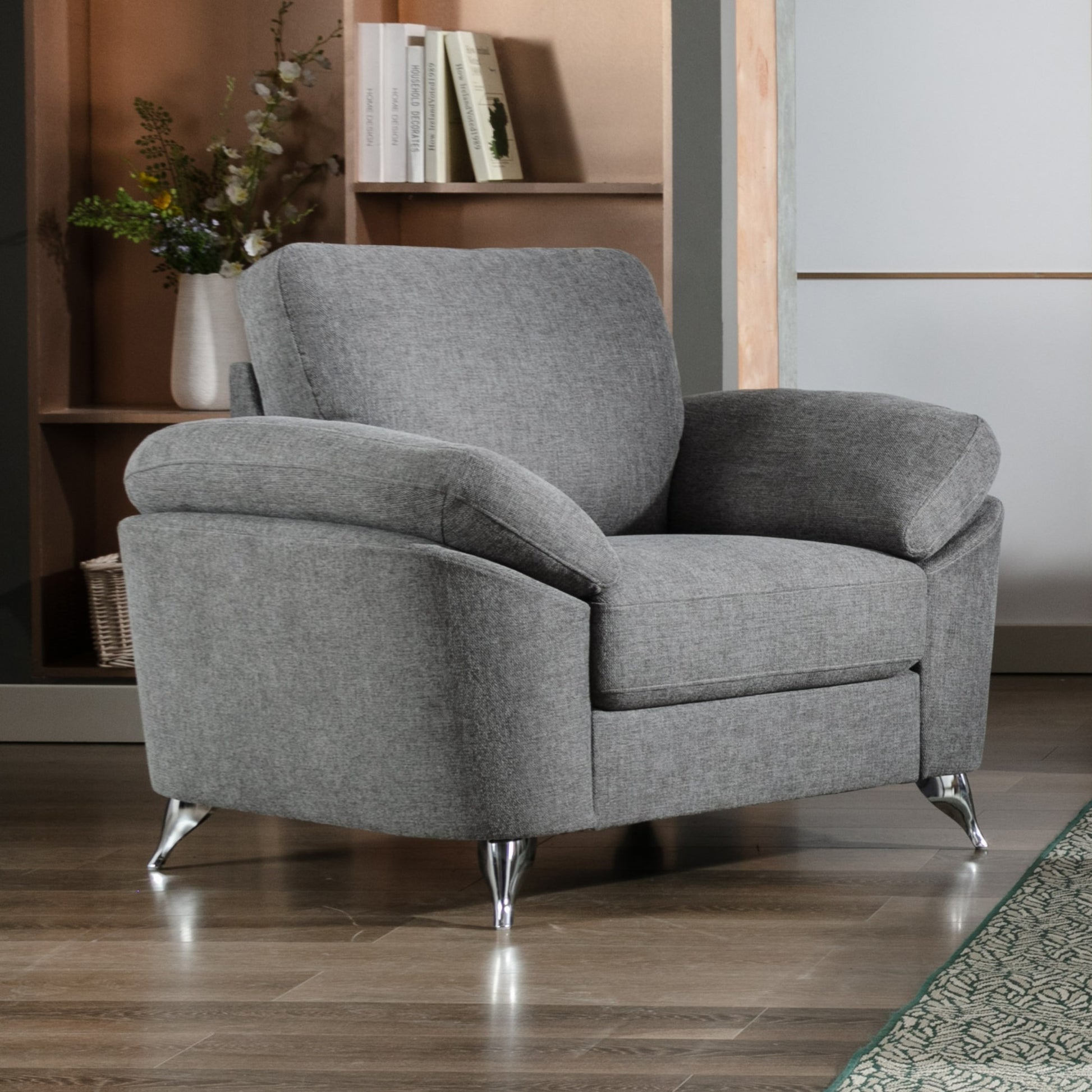 Villanelle 42.5" Light Gray Linen Chair With Chrome Finish Legs Light Gray Linen