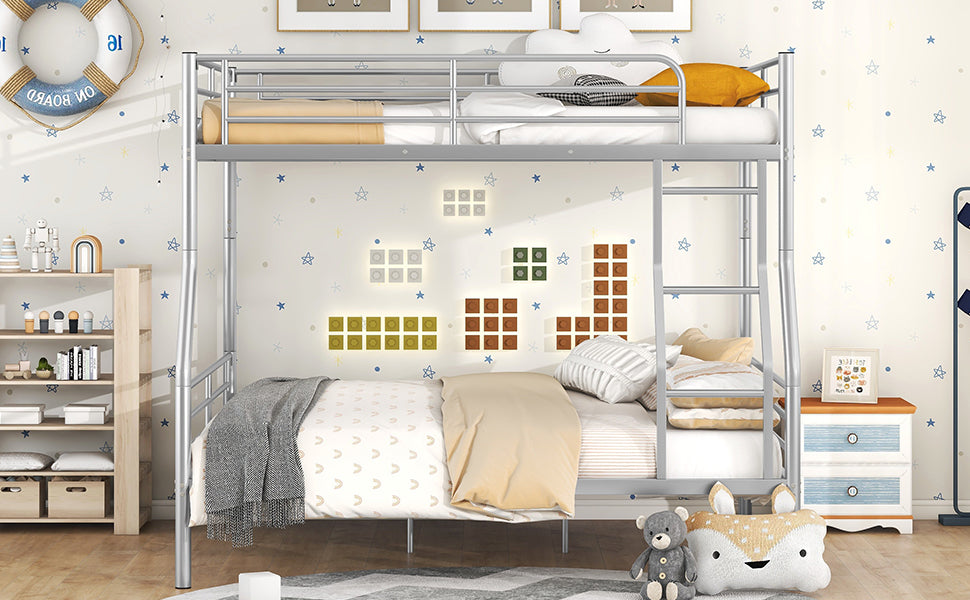 Full Xl Over Queen Metal Bunk Bed, Sliver Silver Iron