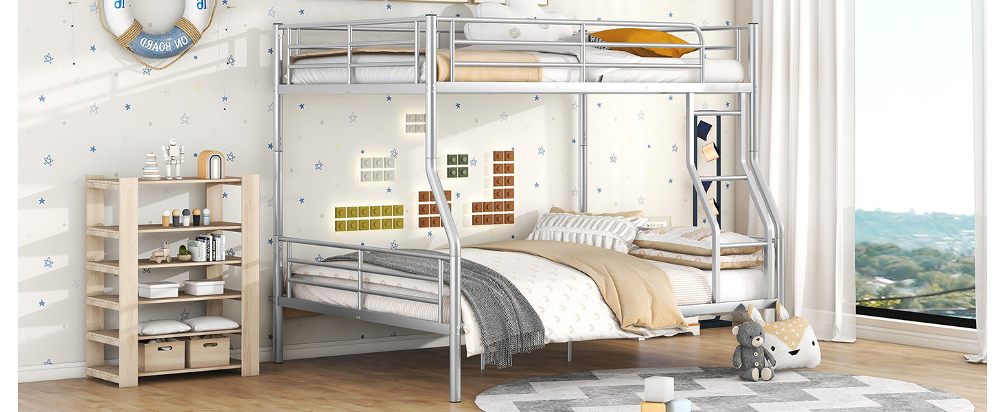Full Xl Over Queen Metal Bunk Bed, Sliver Silver Iron