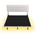 Queen Size Floating Bed Frame With Motion Activated Night Lights,Modern Pu Upholstered Button Tufted Platform Bed Frame,White White Pu