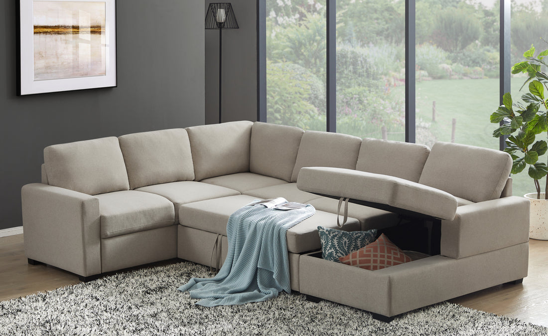 Ketterman 4 Piece Upholstered Sectional Beige Foam Linen