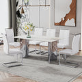 Modern Minimalist Dining Table. White Imitation Marble Glass Sticker Desktop, Stainless Steel Legs, Stable And Beautiful. Suitable For Living Room And Dining Room 63