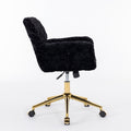 Office Chair,Artificial Rabbit Hair Home Office Chair With Golden Metal Base,Adjustable Desk Chair Swivel Office Chair,Vanity Chair Black Black Study Foam Upholstered