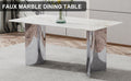 Modern Minimalist Dining Table. White Imitation Marble Glass Sticker Desktop, Stainless Steel Legs, Stable And Beautiful. Suitable For Living Room And Dining Room 63