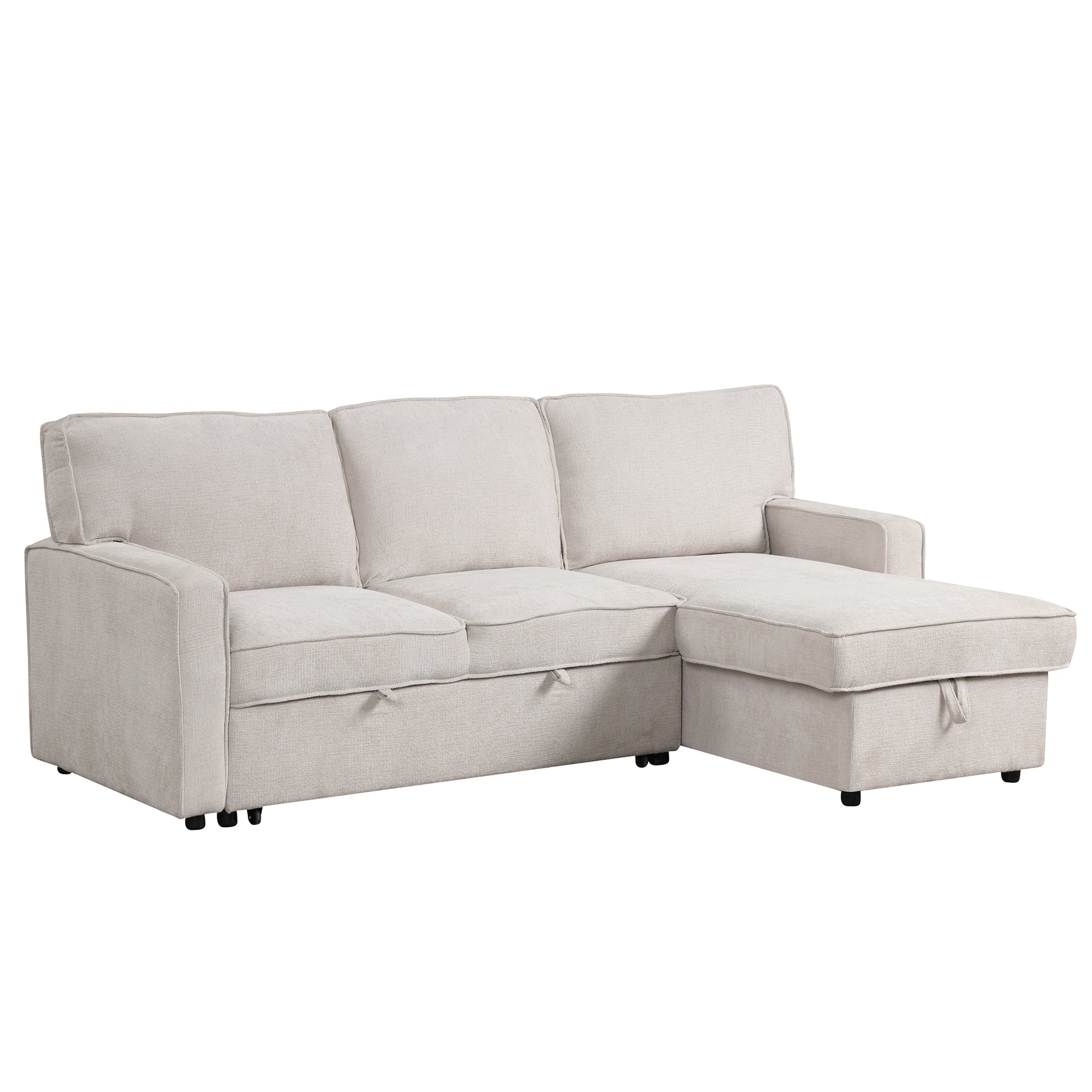 Upholstery Sleeper Sectional Sofa With Storage Space, Usb Port, 2 Cup Holders On Back Cushions Same Sku Wy000335Aaa Beige Wood Square Arms Polyester 3 Seat