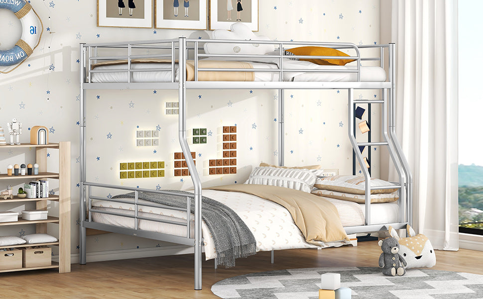 Full Xl Over Queen Metal Bunk Bed, Sliver Silver Iron