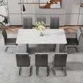 Modern Minimalist Dining Table. The White Imitation Marble Glass Desktop Is Equipped With Silver Metal Legs. Suitable For Restaurants And Living Rooms 71