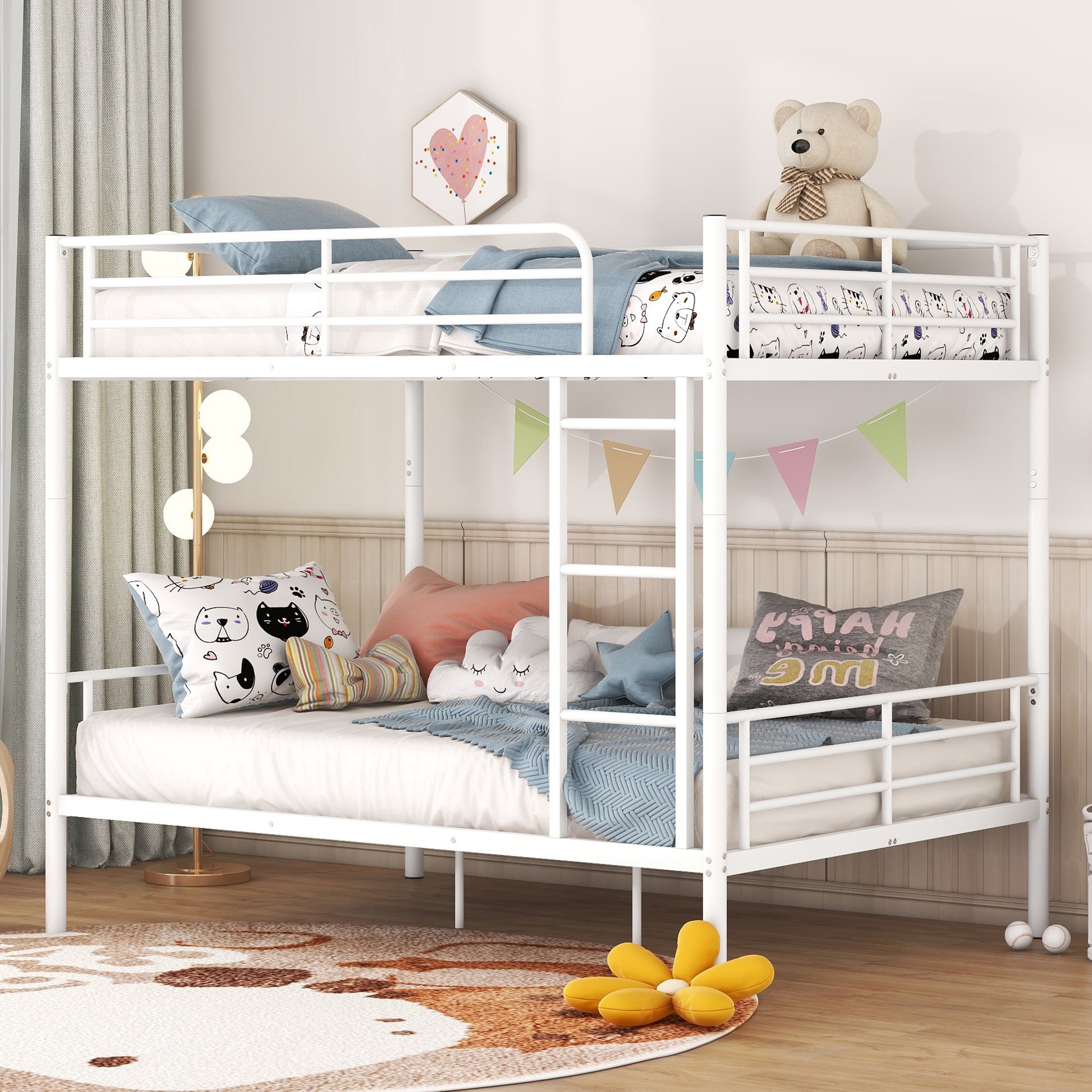 Full Over Full Metal Bunk Bed, White White Iron