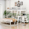 Twin Over Full Bunk Bed With Built In Desk And Three Drawers,White Box Spring Not Required White Wood Pine