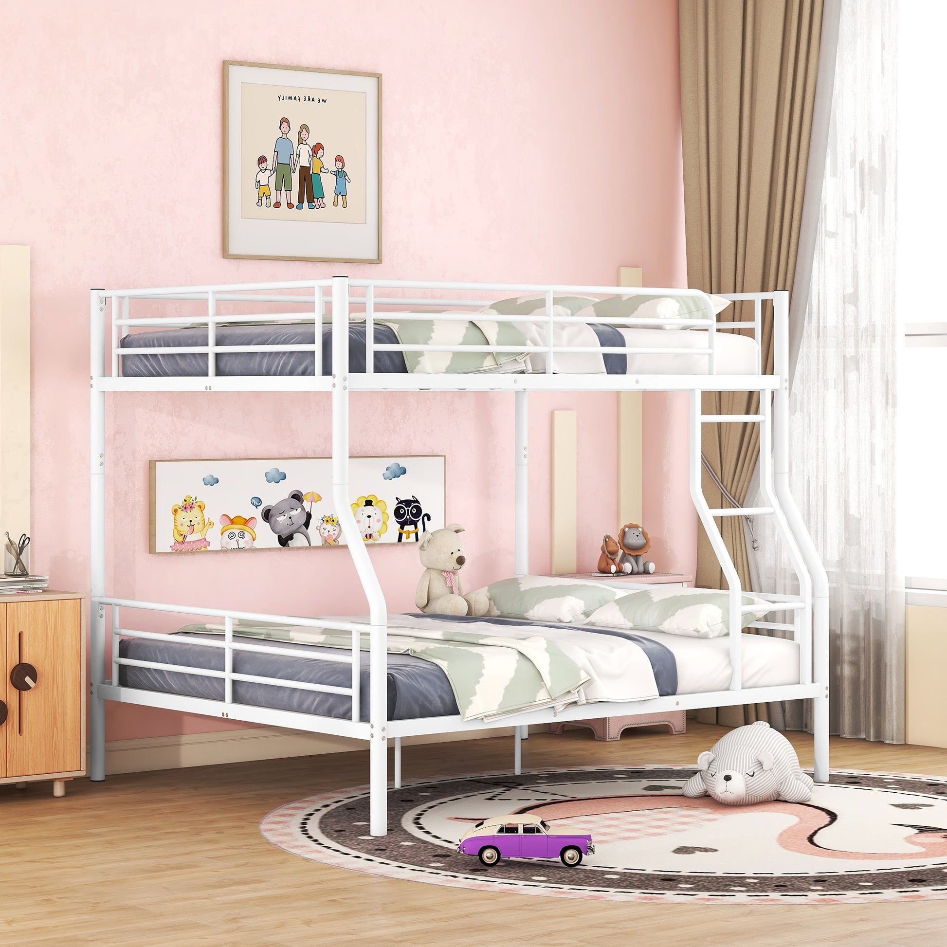 Full Xl Over Queen Metal Bunk Bed, White White Iron