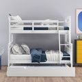 Twin Over Full Bunk Bed With Ladder, Twin Size Trundle, Safety Guardrail, White Old Sku: Sm000208Aae 1 Box Spring Not Required White Wood Bedroom Pine